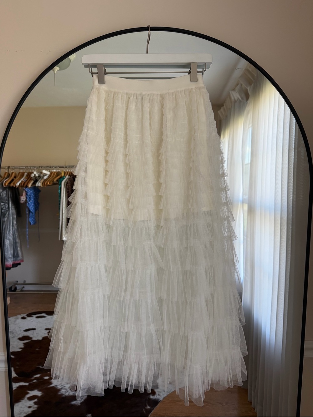 Francesca’s White Tiered Ruffle Tulle Sheer Maxi Skirt Size XS
